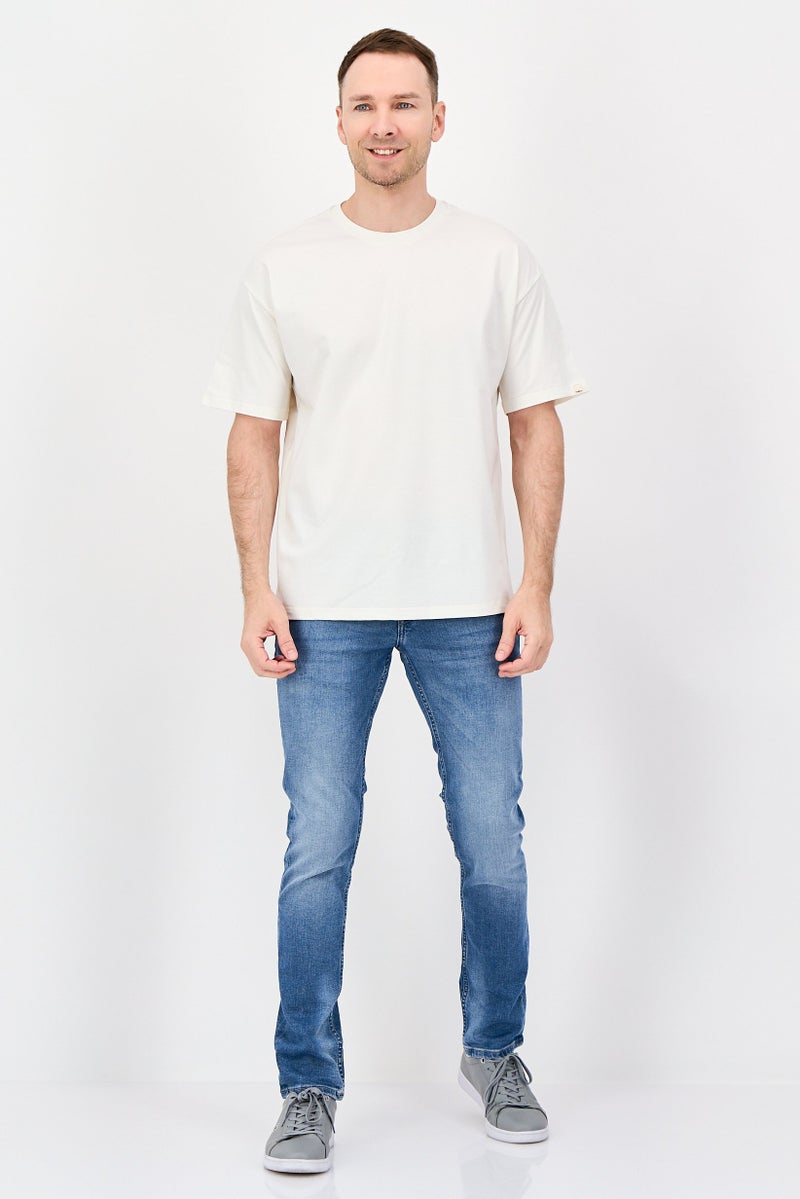 Fudo Men Oversized Fit Crew Neck Short Sleeve T-Shirt, Off White - Image 2